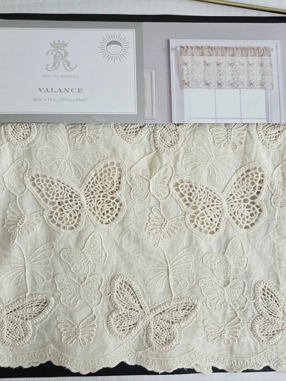 Simply Shabby Chic Rachel Ashwell Eyelet Embroidered Butterflies Valance Curtain - Picture 1 of 9